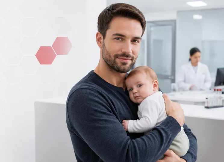 Vater hält sein Baby im Arm – Vaterschaftstest in Berlin